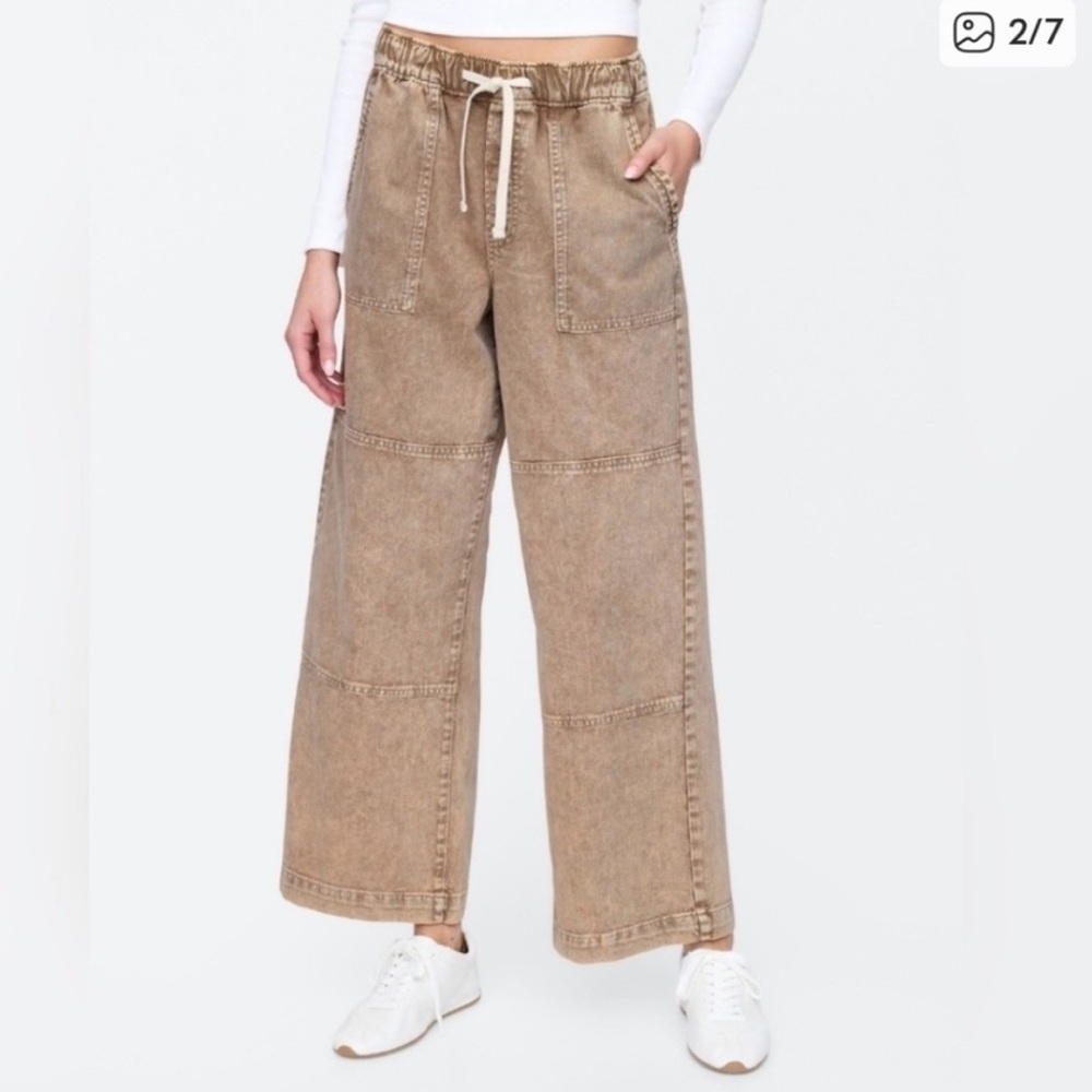 GAP Wide Leg Patchwork Pants in Light Brown